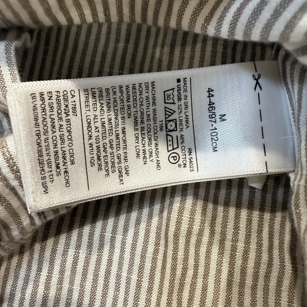 Banana Republic Mens Untucked Slim Fit Linen Cotton Striped Shirt Tan White M